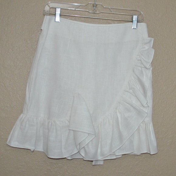 NWOT Sz 6 Goen.J White Ramie Ruffle Wrap Skirt - Picture 2 of 7